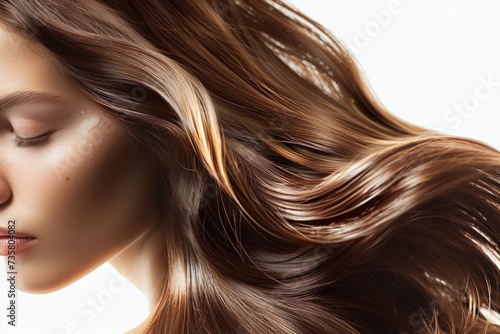 Hair care. Beauty and portrait of a happy, cheerful woman with healthy skin on a gray background. Proud of her hairstyle or treatment