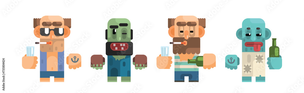 Obraz premium Antisocial People Icon Flat Primitive Stylized Graphic Design Vector Set