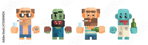 Antisocial People Icon Flat Primitive Stylized Graphic Design Vector Set
