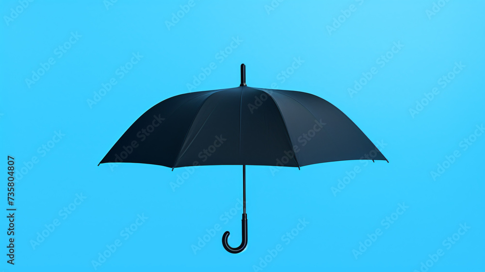 A black umbrella with a blue background 