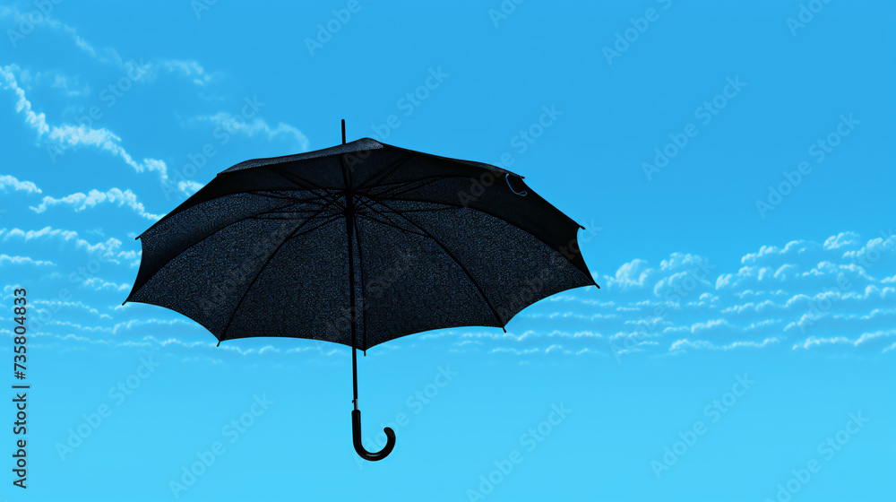 A black umbrella with a blue background 