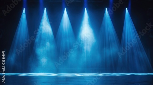 Empty modern stage with bright background for performance, stage lighting with spotlights for dance performance