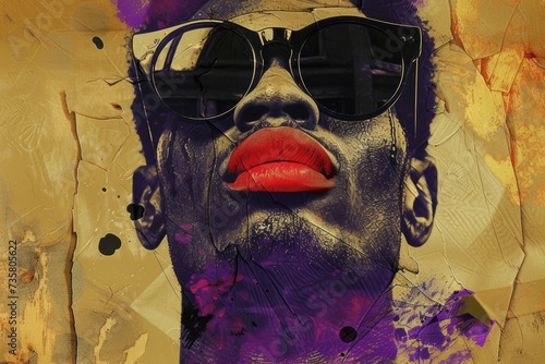 woman wearing black sunglasses and red lips in pop art style