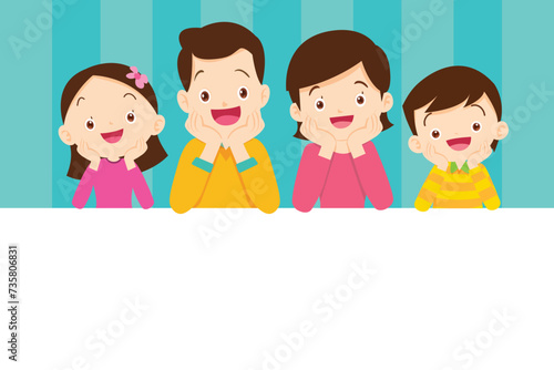 Cute family post smile on a white board frame