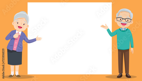 Elderly old people and blank banner present your text