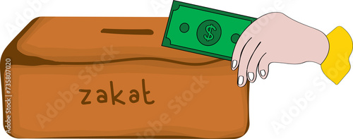 Vector illustration of zakat fitrah in the holy month of Ramadan, helping the economy to others and other celebrations, charity photo