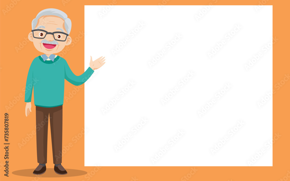 Elderly old people and blank banner present your text Elderly old people and blank banner present your text