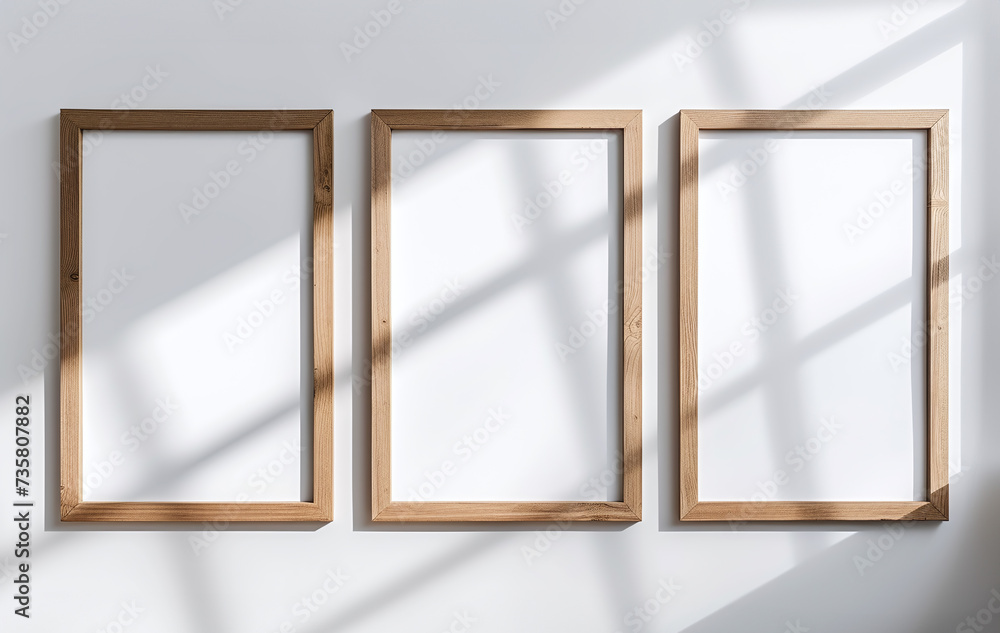 3 Wooden Blank frame mockup in minimalistic style on white background 3 Wooden Blank frame mockup in minimalistic style on white background