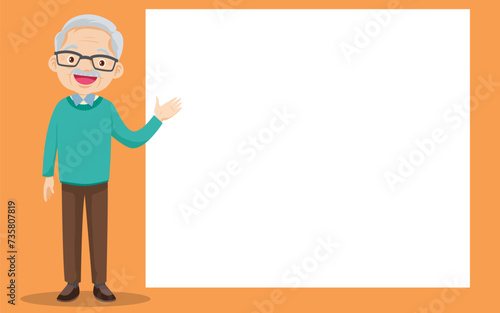 Elderly old people and blank banner present your text