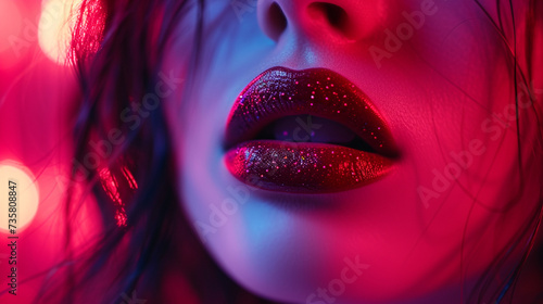 A daring, rock-and-roll inspired lip art design using bold, contrasting colors and edgy textures,