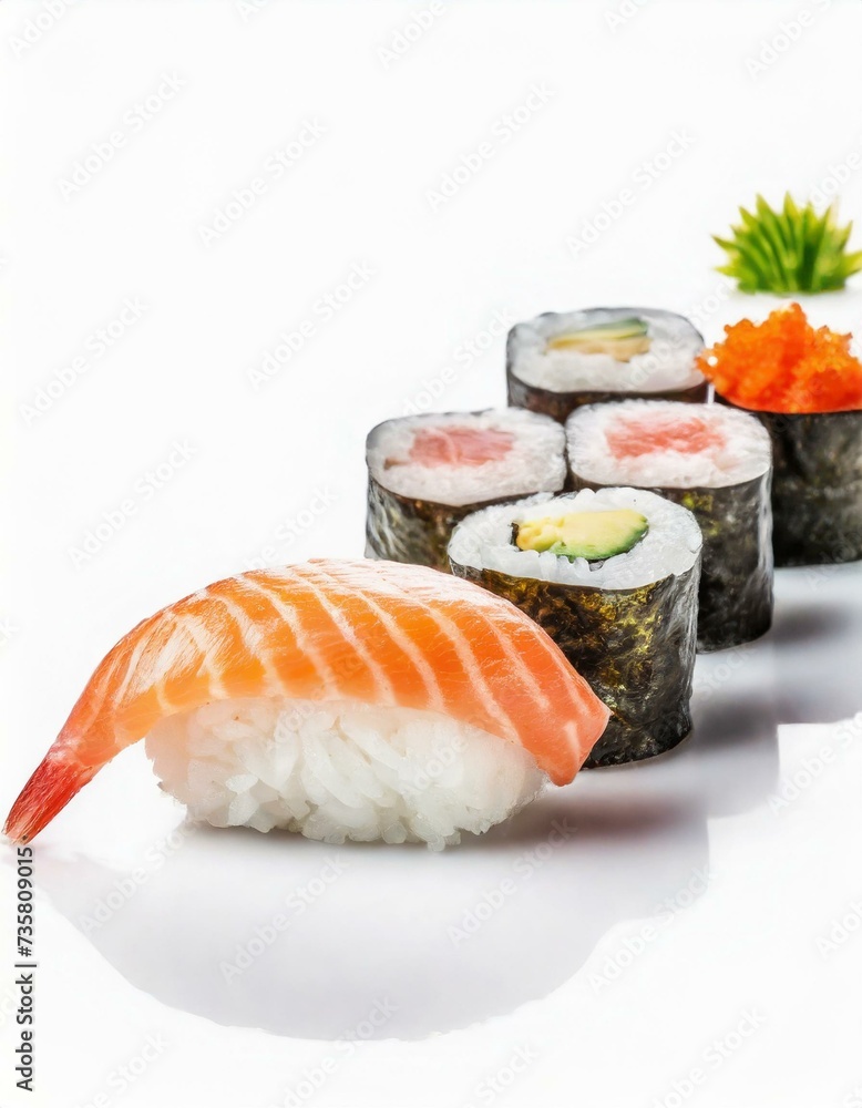 Assorted Sushi presented in a Tasteful Way - Diverse different types of Sushi - Maki, Inside-out, Nigiri, Uramaki - Japanese Cuisine - Fresh Seafood Assorted Sushi presented in a Tasteful Way - Diverse different types of Sushi - Maki, Inside-out, Nigiri, Uramaki - Japanese Cuisine - Fresh Seafood
