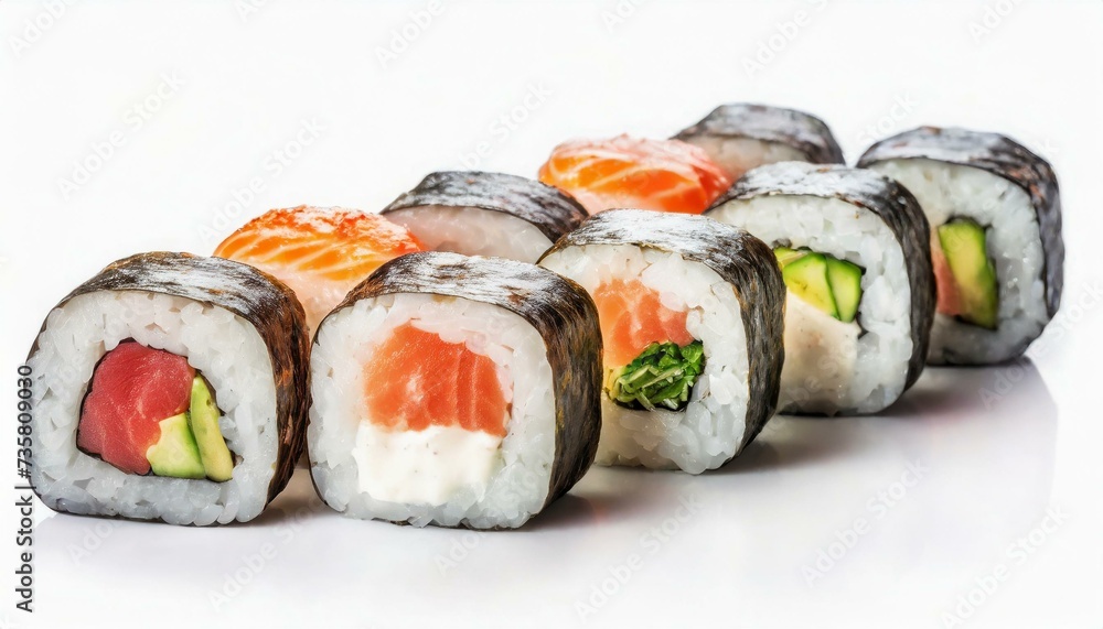 Assorted Sushi presented in a Tasteful Way - Diverse different types of Sushi - Maki, Inside-out, Nigiri, Uramaki - Japanese Cuisine - Fresh Seafood Assorted Sushi presented in a Tasteful Way - Diverse different types of Sushi - Maki, Inside-out, Nigiri, Uramaki - Japanese Cuisine - Fresh Seafood