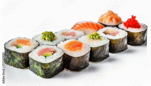 Wallpaper Mural Assorted Sushi presented in a Tasteful Way - Diverse different types of Sushi - Maki, Inside-out, Nigiri, Uramaki - Japanese Cuisine - Fresh Seafood Torontodigital.ca