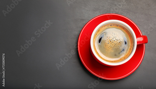 Red cup with aromatic coffee on black background, top view © Uuganbayar