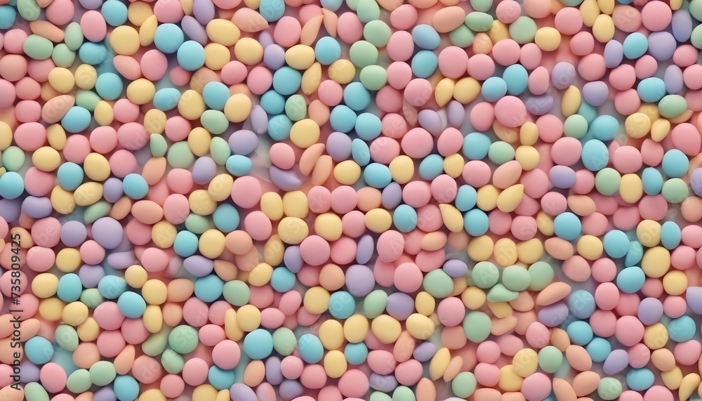 Aerial view of a multitude of pastel colors soft sugar candies Aerial view of a multitude of pastel colors soft sugar candies