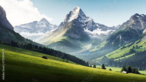 Mountain landscape with blue sky background.