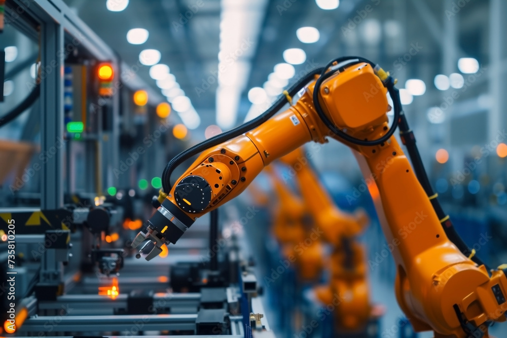 Robotics in Manufacturing, robots and automation systems used in manufacturing processes, assembly lines, and factory environments Robotics in Manufacturing, robots and automation systems used in manufacturing processes, assembly lines, and factory environments