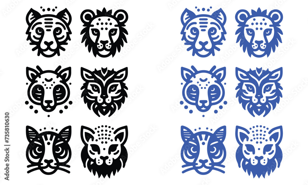 Minimalistic animal face vector icon set. Animal icon pack. Animal logo bundle. graphic design bundle free download
