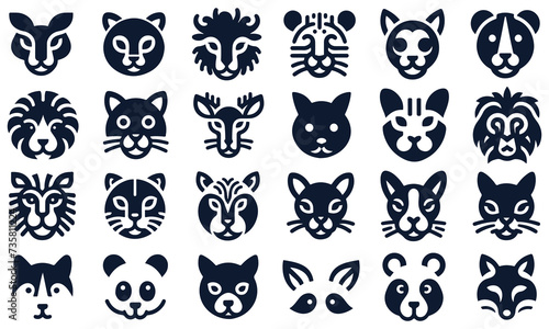 Minimalistic animal face vector icon set. Animal icon pack. Animal logo bundle. graphic design bundle free download