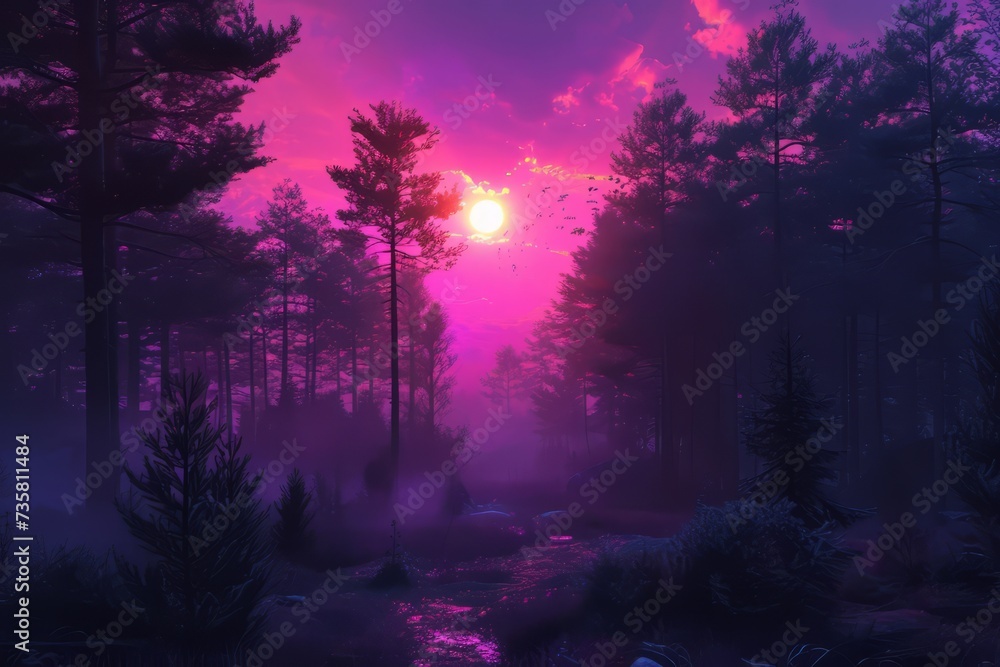 night forest with fog background. Fantasy landscape forest at night. night forest wallpaper for desktop. Natural landscape background. Synthwave Style Leaf Background. fantasy forest wallpaper. night forest with fog background. Fantasy landscape forest at night. night forest wallpaper for desktop. Natural landscape background. Synthwave Style Leaf Background. fantasy forest wallpaper.