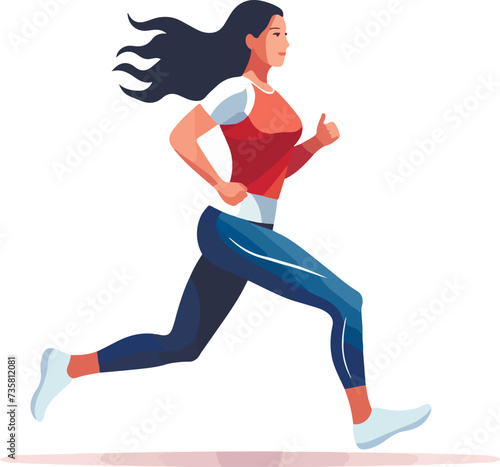 Vector images of a beautiful slender girl in a sports uniform is engaged in fitness, sports, trains isolated on a white background. woman runs. morning run. jogging.