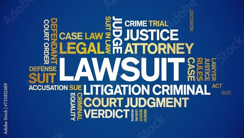 Lawsuit animated word cloud;text design animation tag kinetic typography seamless loop. photo