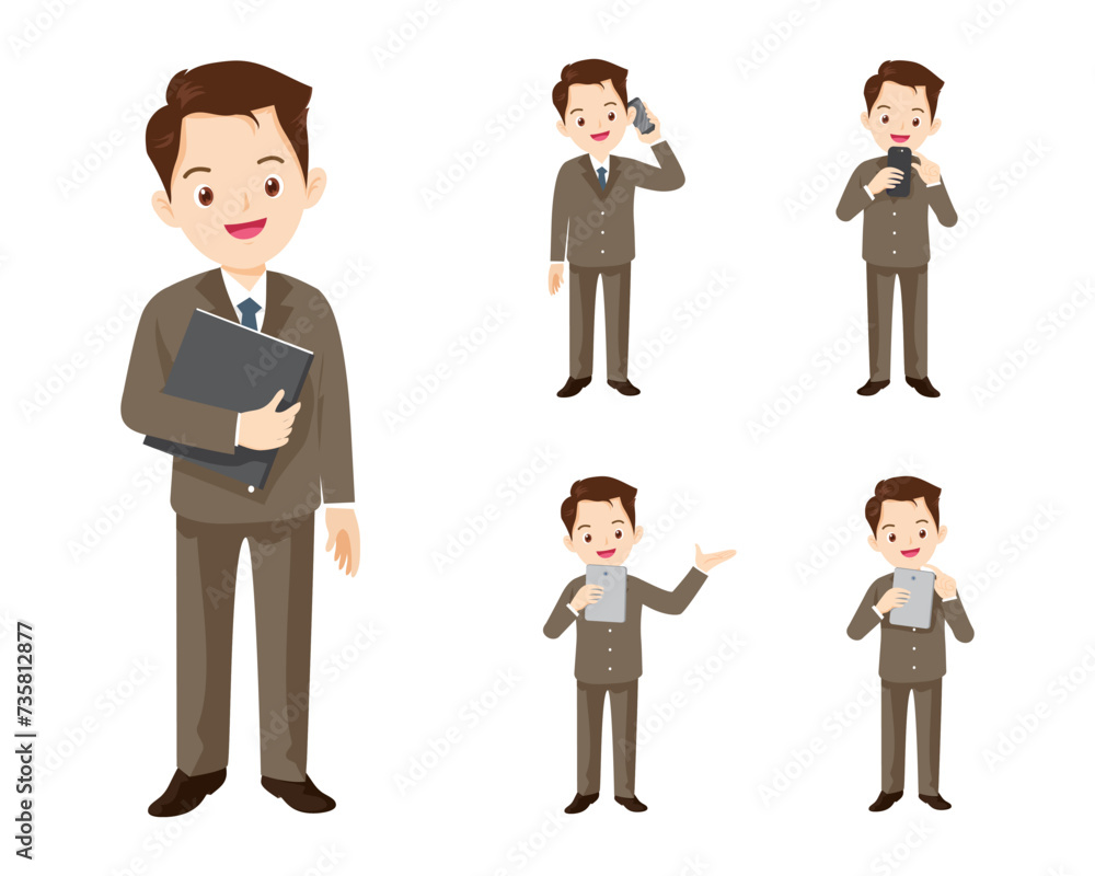 business man or office worker character with various poses, face emotions and gestures. Talking on the phone ,present,point business man or office worker character with various poses, face emotions and gestures. Talking on the phone ,present,point