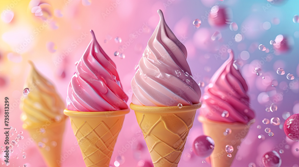 Cartoon ice cream on bright background