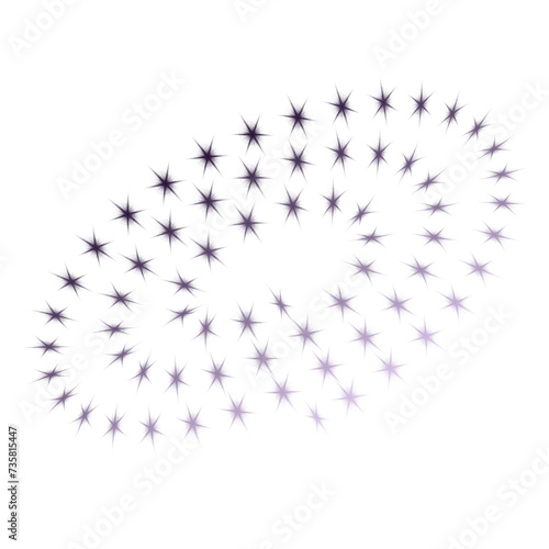 angled spiral of large 6 pointed silver stars
