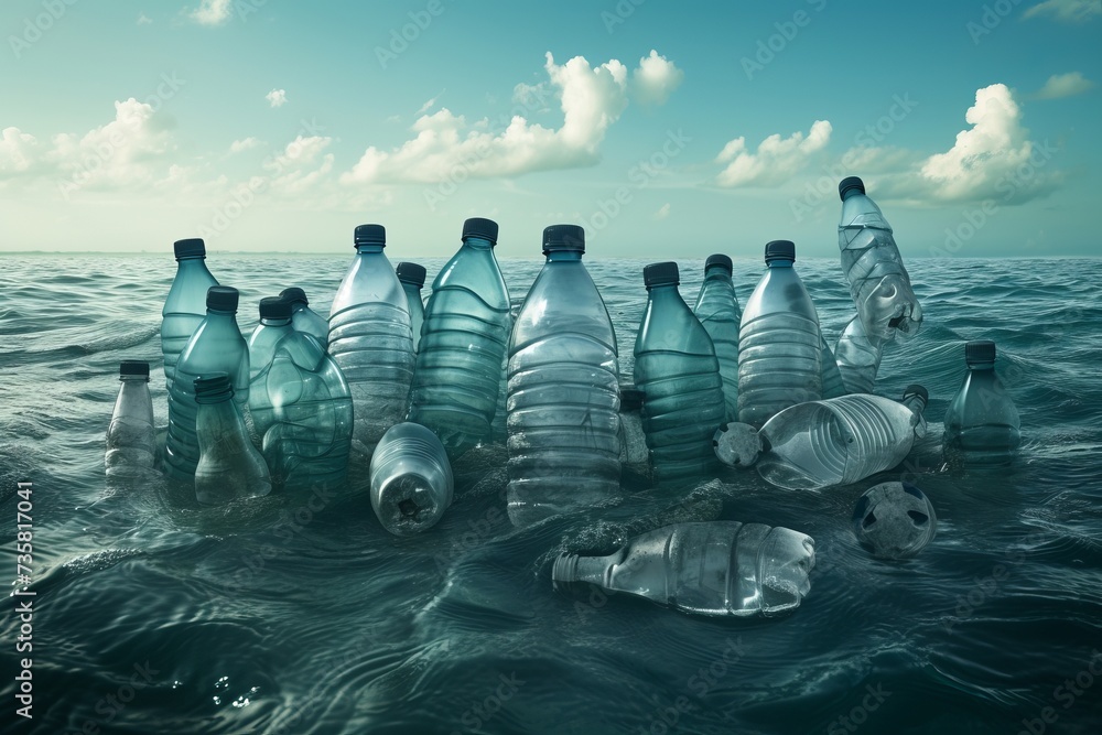 Group of Plastic Bottles Floating on a Body of Water