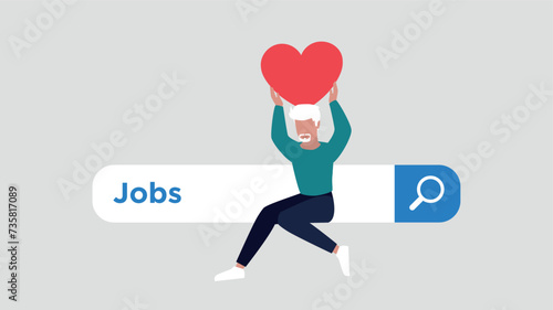 Zufriedener Kunde, der auf einer Suchleiste sitzt und einen Stern hochhält