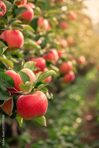 A Row of Red Apples Hanging From a Tree