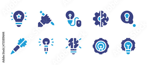 Creativity icon set. Duotone color. Vector illustration. Containing design thinking, idea, main idea, creative process, creativity, creative, innovation, creative mind.