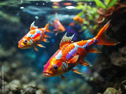 Vibrant Fish Swimming in a Water with Surrounding Plants