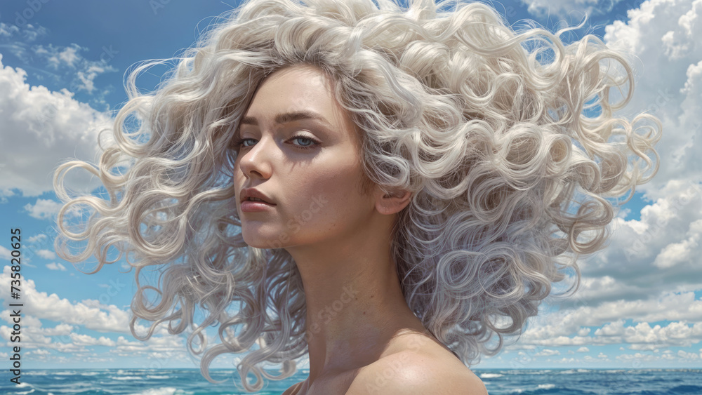 Beautiful woman with white hair against the sky. Beautiful woman with white hair against the sky.