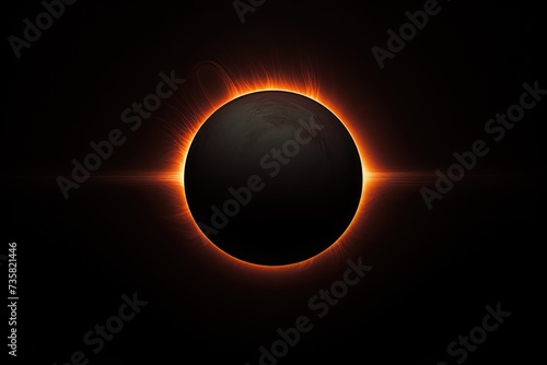 Total solar eclipse in dark red glowing sky. Amazing scientific background of supernatural phenomenon. Moon passes between planet Earth and Sun