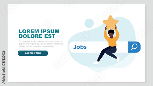 Zufriedener Kunde, der auf einer Suchleiste sitzt und einen Stern hochhält
