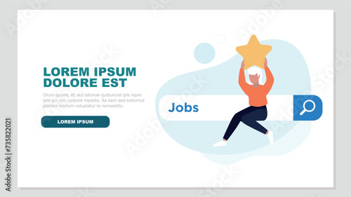 Zufriedener Kunde, der auf einer Suchleiste sitzt und einen Stern hochhält
