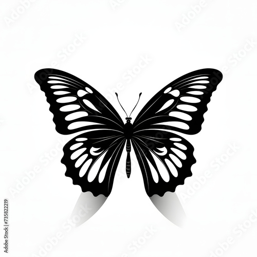 Butterfly, black and white digital illustration.