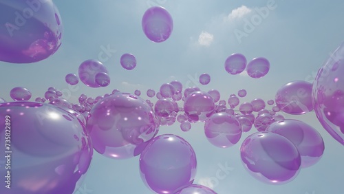 Abstract background of pink bubbles in air 3d render