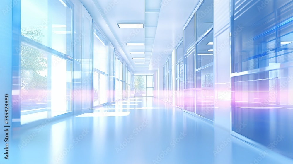 Dynamic Office Environment: Panoramic Windows and Light Blur in Modern Workspace Setting Dynamic Office Environment: Panoramic Windows and Light Blur in Modern Workspace Setting