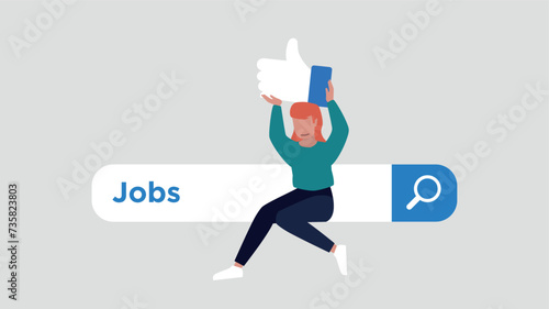 Zufriedener Kunde, der auf einer Suchleiste sitzt und einen Daumen hochhält