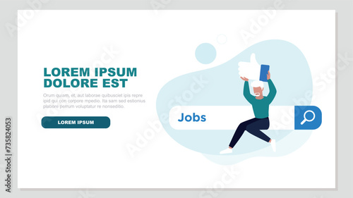 Zufriedener Kunde, der auf einer Suchleiste sitzt und einen Daumen hochhält