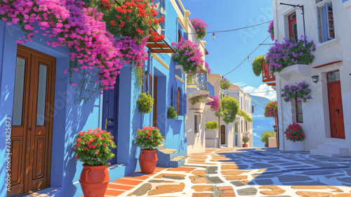 Illustration of houses on Santorini island
