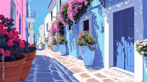 Fototapeta Naklejka Na Ścianę i Meble -  Illustration of houses on Santorini island
