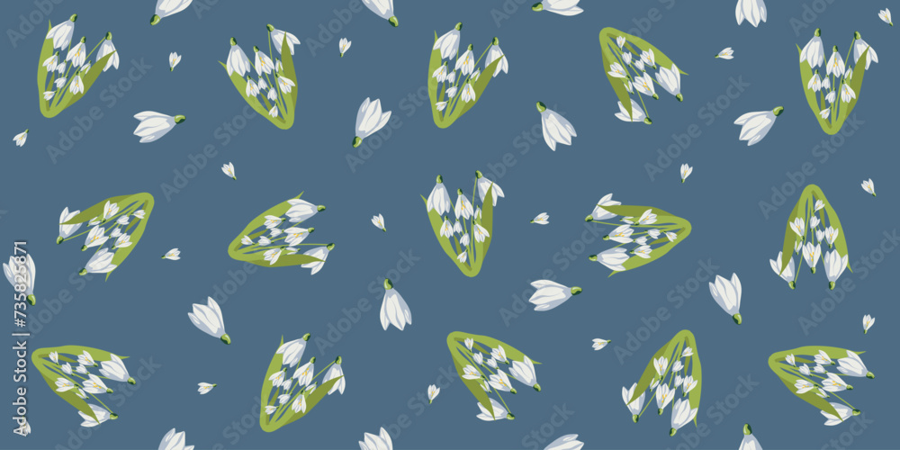 Snowdrops seamless patter. Bouquet spring Flowers. Vector illustration can used wallpaper bed linen textile print. Floral art. EPS 10 Snowdrops seamless patter. Bouquet spring Flowers. Vector illustration can used wallpaper bed linen textile print. Floral art. EPS 10