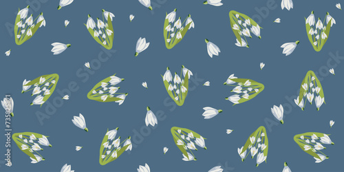 Snowdrops seamless patter. Bouquet spring Flowers. Vector illustration can used wallpaper bed linen textile print. Floral art. EPS 10 