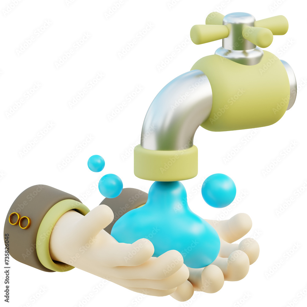 3D Hand Washing with Tap Water and Soap Bubbles, wudhu 3D Hand Washing with Tap Water and Soap Bubbles, wudhu