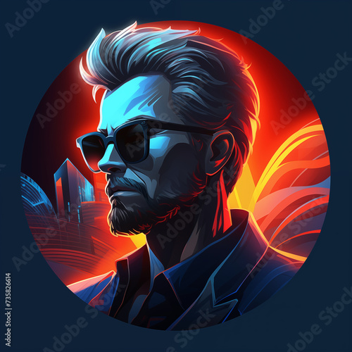 Cool middle age man profile, avatar, illustration generative AI 