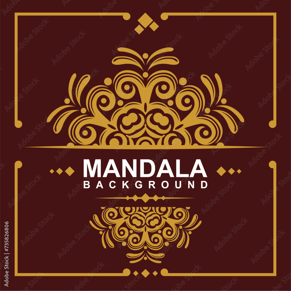 Golden frame with mandala art background Golden frame with mandala art background